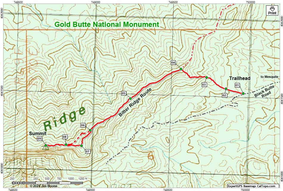 Bitter Ridge Route Map