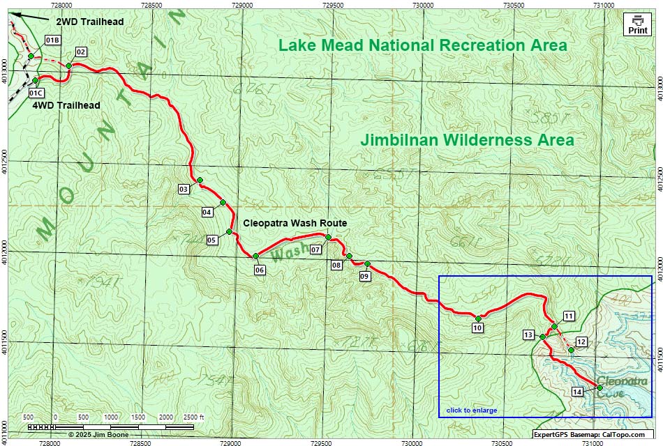 Cleopatra Wash Route Map