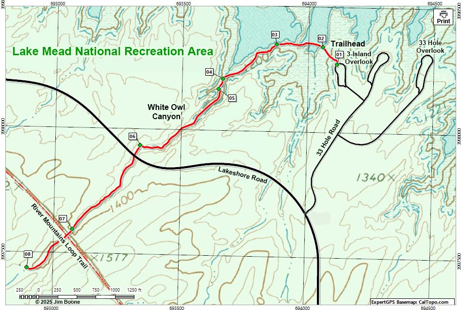 White Owl Canyon Route Map